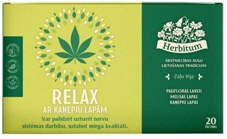 Zāļu tēja HERBITUM Relax ar kaņepju lapām, 1.5gx20gab